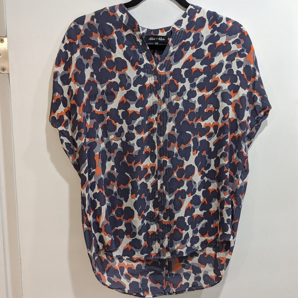 💯% Silk Abstract Print Oversized Top